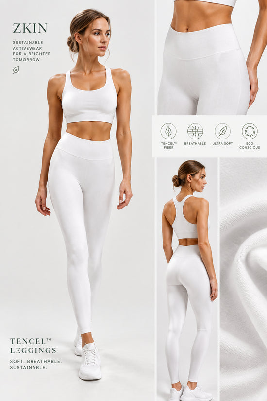 ZKIN Lumina Lux Leggings high-waisted white eco-friendly breathable leggings made from Lenzing Tencel