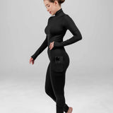 Second skin bodysuit with eco-certified fabric and two-way zipper