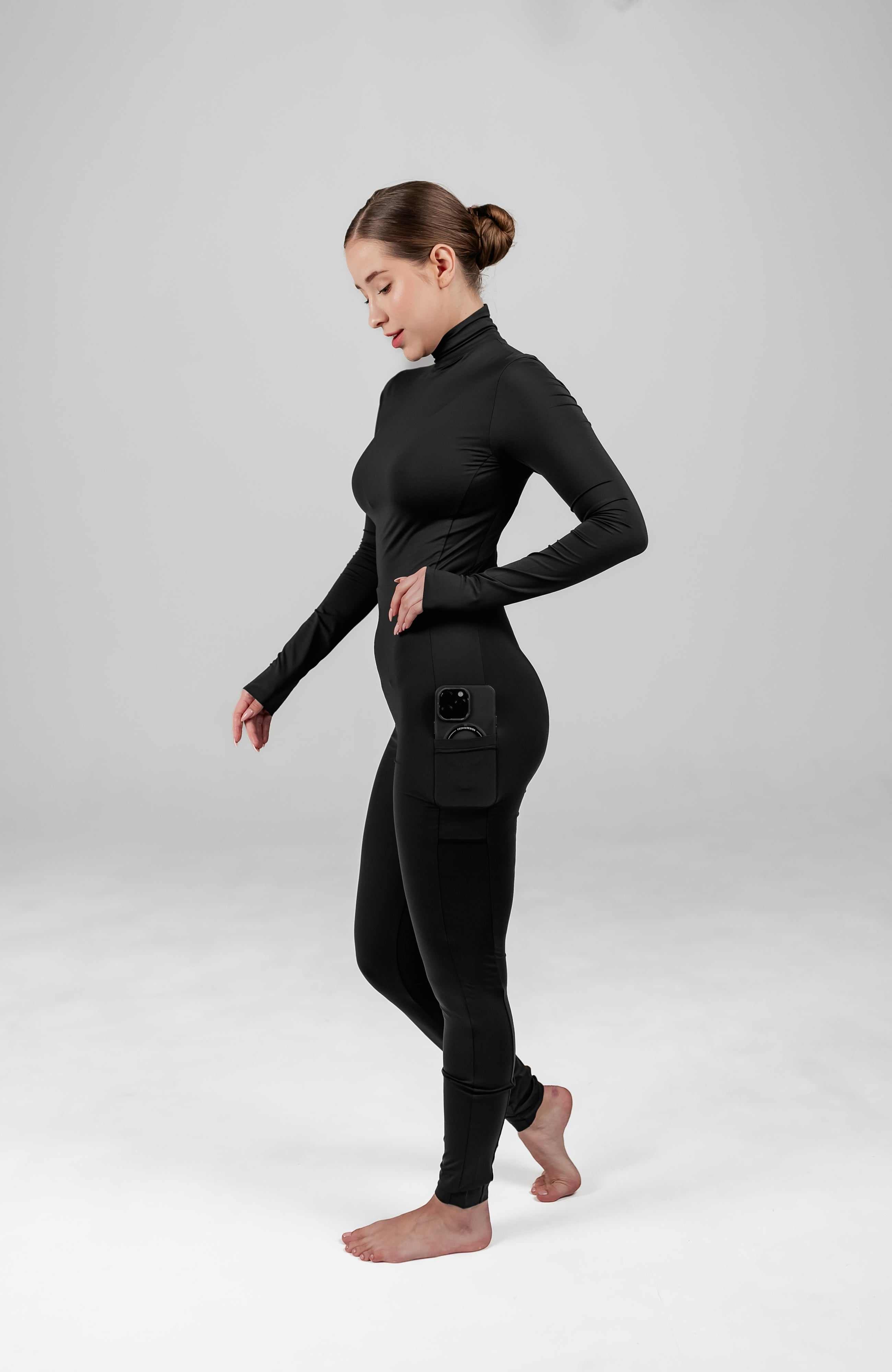 Second skin bodysuit with eco-certified fabric and two-way zipper