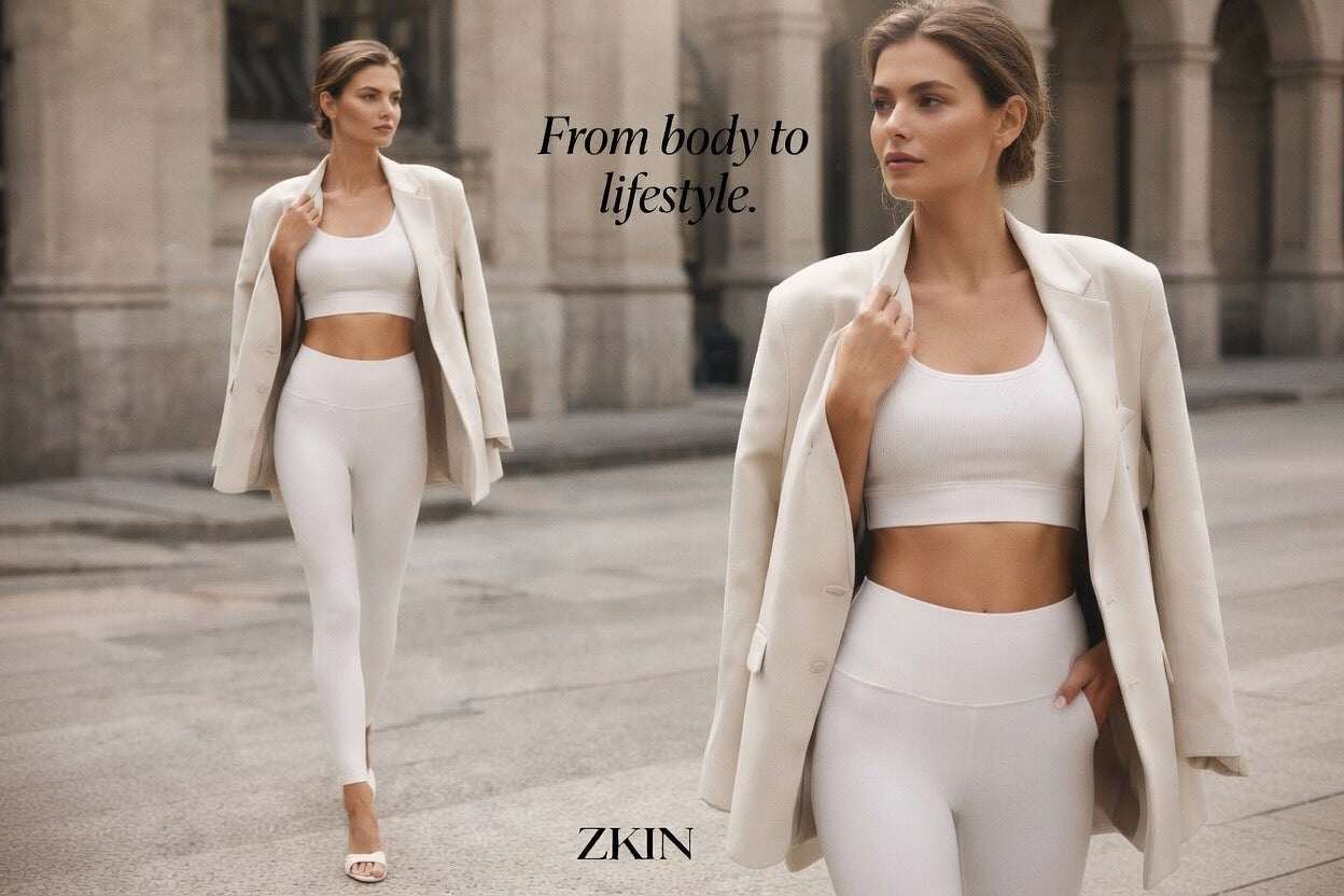 ZKIN Lumina Lux Leggings high-waisted white eco-friendly breathable leggings made from Lenzing Tencel